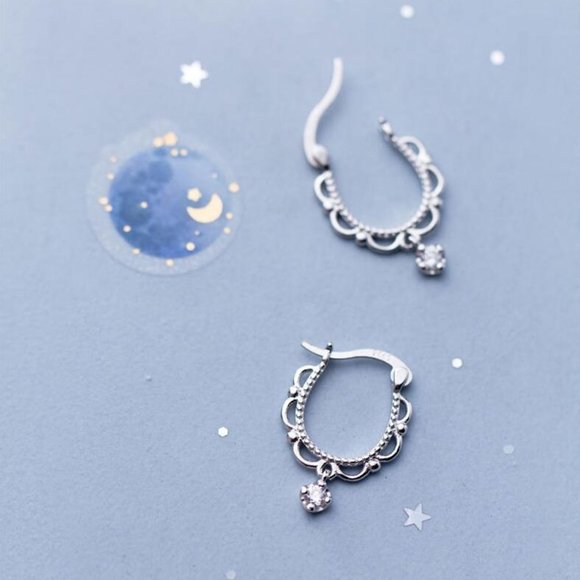 NEW 925 Sterling Silver Lace Diamond Huggie Hoops - Picture 5 of 11